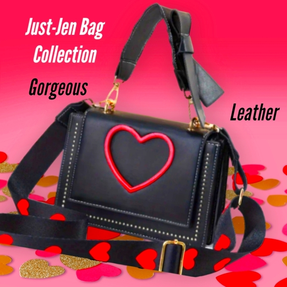 Women's Black and Red Heart-Shaped Design Crossbody Shoulder Bag - Picture 2 of 15